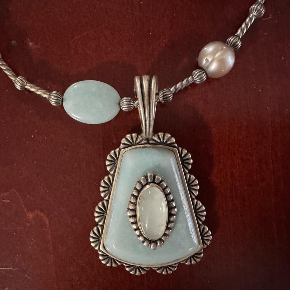 CAROLYN POLLACK STERLING SILVER 925 BLUE GEMSTONE ENHANCER PENDANT NECKLACE - Picture 2 of 4